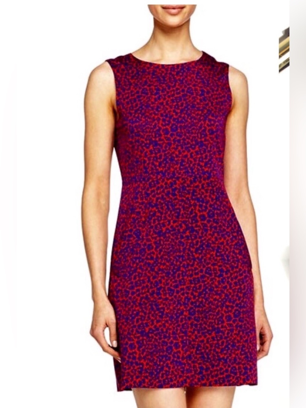 Like New DVF Sleeveless Purple Dress with Red Leopard Print - size 4